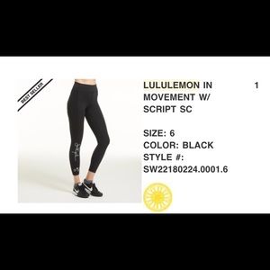 Soulcycle Lululemon In Movement leggings